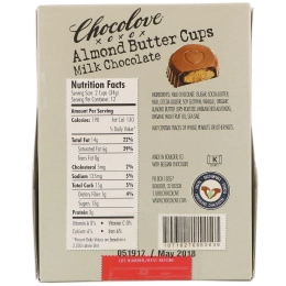 Chocolove, Чашечки с миндалевым маслом, молочный шоколад, 12 упаковок по 2 чашечки, 1,2 унции (34 г) каждая