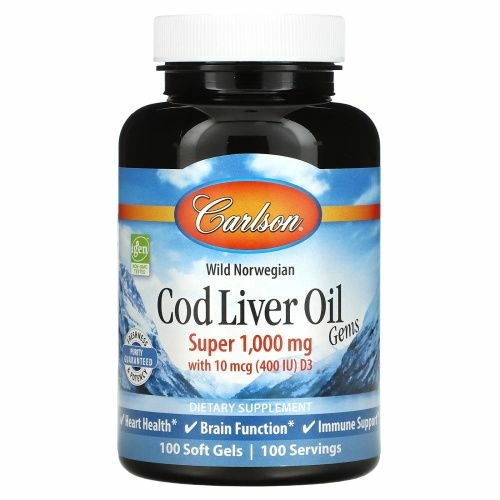 Carlson Labs, Wild Norwegian Cod Liver Oil Gems, супер, 1000 мг, 100 мягких , 1000 таблеток