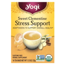 Yogi Tea, поддержка при стрессе, сладкий клементин, без кофеина, 16 чайных пакетиков, 32 г (1,12 унции)