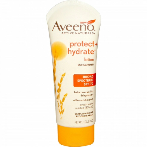 Aveeno, Солнцезащитный Лосьон «Защита + Увлажнение» с активными натуральными компонентами, SPF 70, 3 унции (85 г)