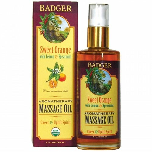 Badger Company, Ароматерапия, массажное масло, сладкий апельсин с лимоном и мятой 4 жидких унции (118 мл)