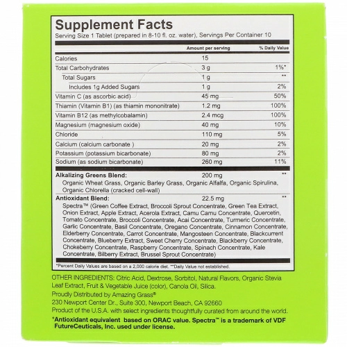 Amazing Grass, Green Superfood, Effervescent Greens Hydrate, Watermelon Lime Flavor, 6 Tubes, 10 Tablets Each