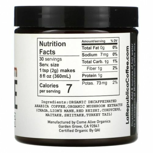 LA Republica, Грибной кофе с 7 грибами-суперпродуктами, без кофеина, 60 г (2,12 унции)