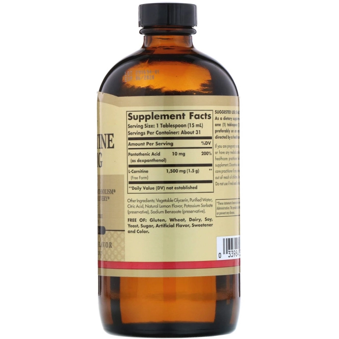 Solgar, L-карнитин, естественный лимонный вкус, 1500 мг, 16 жидк. унц. (473 мл)