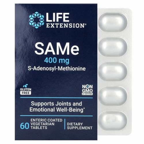 Life Extension, SAMe, S-аденозилметионин, 400 мг, 60 вегетарианских таблеток, покрытых кишечнорастворимой оболочкой