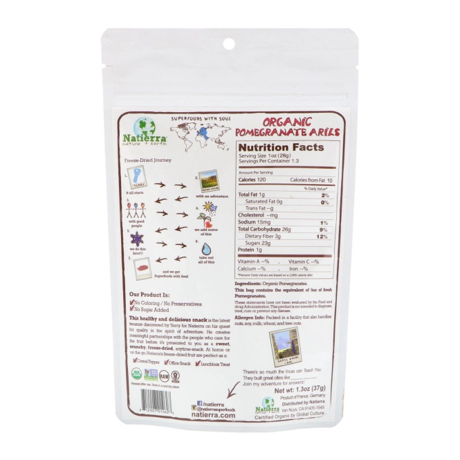 Natierra, Organic Freeze-Dried, Pomegranate Arils, 1.3 oz (37 g)