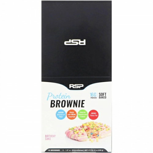 RSP Nutrition, Protein Brownie, Birthday Cake, 12 Brownies, 1.87 oz (53 g) Each