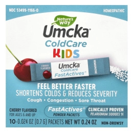 Nature's Way, Umcka, ColdCare Kids, FastActives, Со вкусом вишни, 10 пакетов сухой смеси