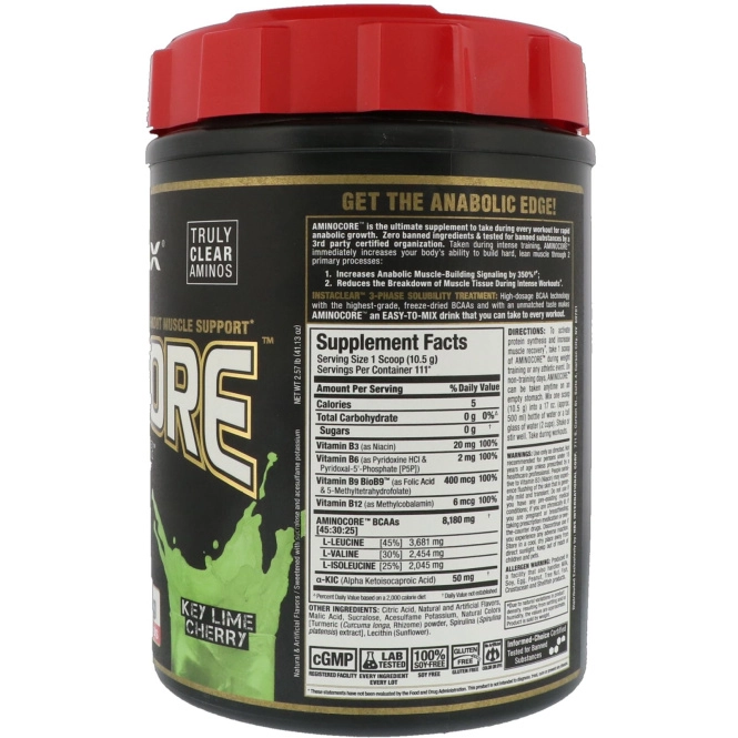 ALLMAX Nutrition, AMINOCORE, BCAA, 8 г BCAA, 100% чистые аминокислоты в пропорции 45:30:25, без глютена, лайм и вишня, 1166 г (2,57 фунта)