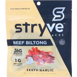 Stryve Foods, Protein Snacks Beef Biltong, Zesty Garlic, 2.25 oz (64 g)