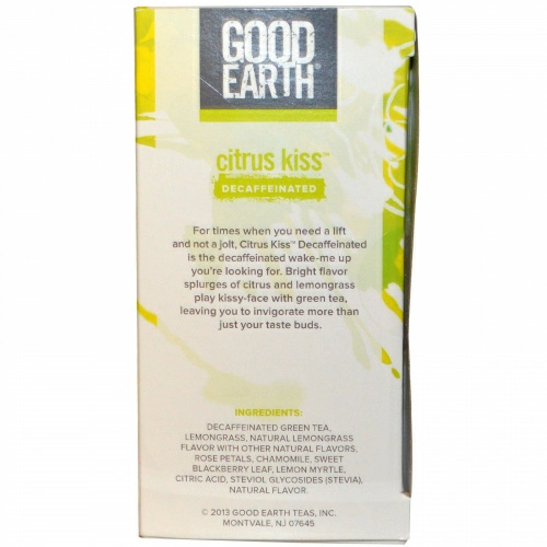 Good Earth Teas, «Цитрусовый поцелуй», декофеинизированный зеленый чай с лемонграссом, 18 пакетиков, 1,17 унции (33,2 г)