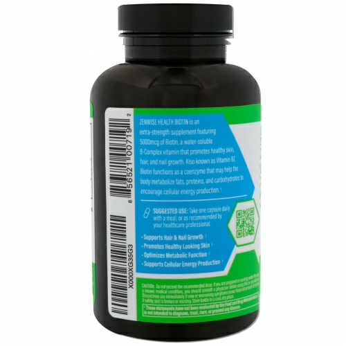 Zenwise Health, Сверхмощный биотин, 5000 мкг, 120 вегетарианских капсул