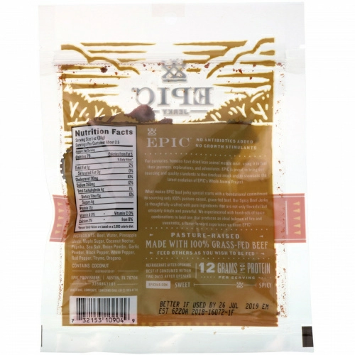Epic Bar, Traditional Beef Jerky, Spicy, 2.25 oz (64 g)