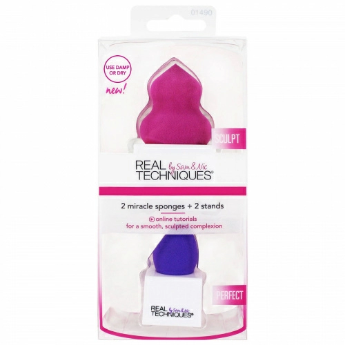 Real Techniques, Miracle Sponges with Stand, 2 Sponges + 2 Stands
