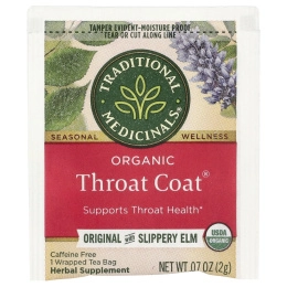 Traditional Medicinals, Organic Throat Coat®, Original со скользким вязом, без кофеина, 48 чайных пакетиков в упаковке, 96 г (3,38 унции)