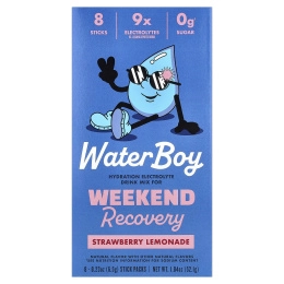 Waterboy, Weekend Recovery, смесь для приготовления напитков с электролитами для гидратации, со вкусом клубничного лимонада, 8 порционных стиков по 6,5 г (0,23 унции)