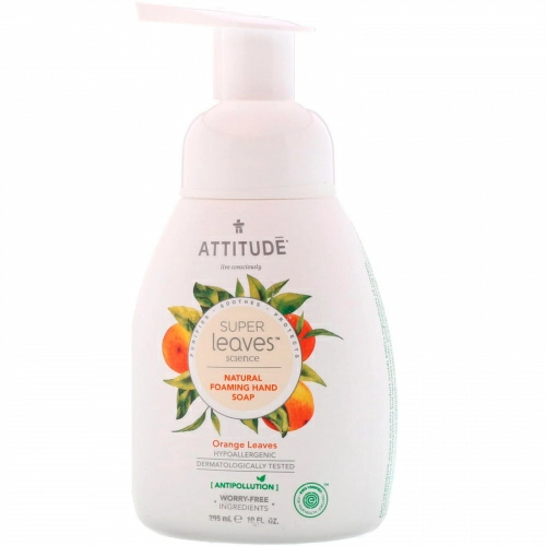 ATTITUDE, Super Leaves Наука, Натуральное пенящееся мыло для рук, Листья апельсина, 10 ж. унц.(295 мл)
