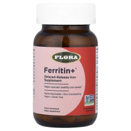 Flora, Ferritin +®, 60 веганских капсул с отсроченным высвобождением (20 мг в 1 капсуле)