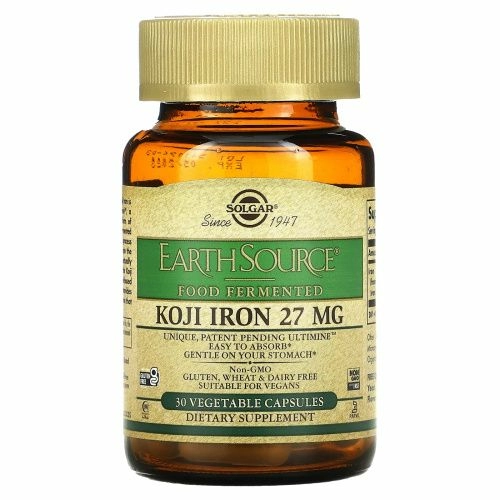 Solgar, EarthSource Food Fermented, железо коджи, 27 мг, 30 растительных капсул