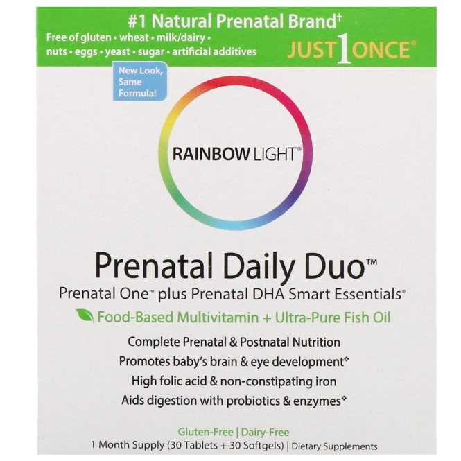 Rainbow Light, Пренатальные мультивитамины Prenatal One plus Prenatal DHA Smart Essentials, на 1 месяц (30 таблеток + 30 желатиновых капсул)