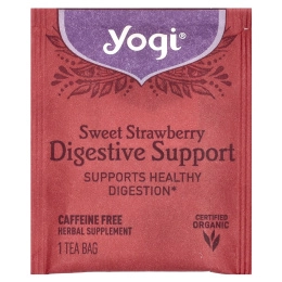 Yogi Tea, поддержка пищеварительной системы, сладкая клубника, без кофеина, 16 чайных пакетиков, 32 г (1,12 унции)