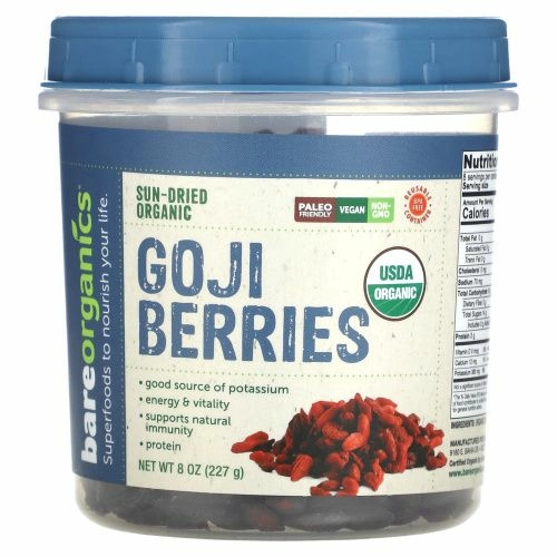 BareOrganics, Вяленые органические ягоды годжи, 227 г (8 унций)