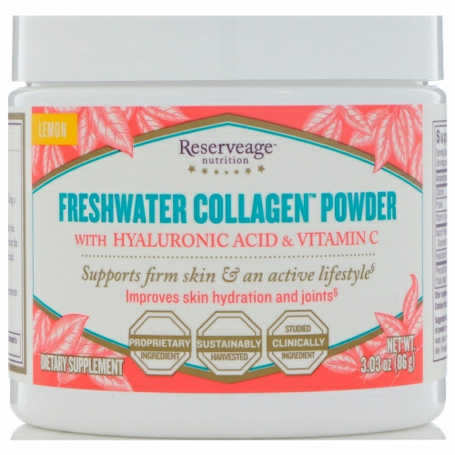 ReserveAge Nutrition, Порошок коллагена из пресной воды с гиалуроновой кислотой и витамином С, лимон, 86 г
