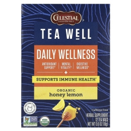 Celestial Seasonings, Tea Well, Daily Wellness, органический мед и лимон, без кофеина, 12 чайных пакетиков, 18 г (0,6 унции)