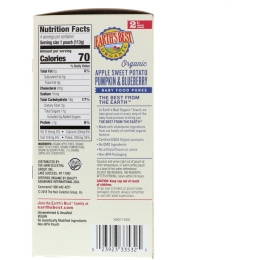 Earth's Best, Органическое яблоко и сладкий картофель, тыква и черника, Пюре для детского питания, Возраст от 6 месяцев и старше, 4 пакета, по 4,0 унц. (113 г) каждый