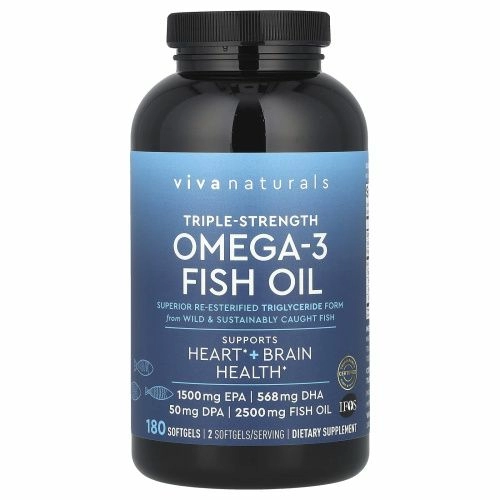 Viva Naturals, рыбий жир с омега-3, тройная сила, 180 капсул