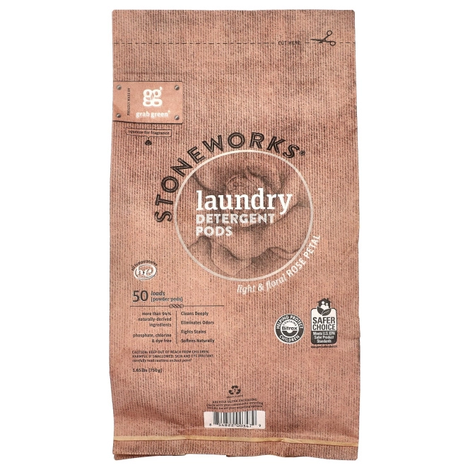Grab Green, Stoneworks, Моющее средство для стирки в капсулах, Розовый бутон, 50 загрузок, 1,65 фунтов (750 г)
