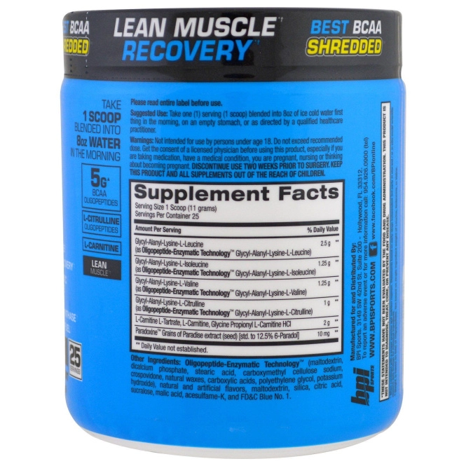 BPI Sports, Измельченные лучшие аминокислоты с разветвленной цепью, формула восстановления сухой мышечной массы, Blue Raz , 9,7 унц. (275 г)