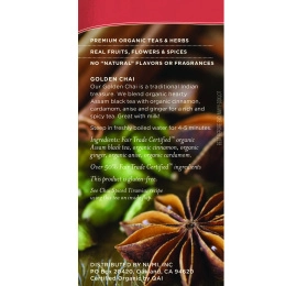 Numi Tea, Органический черный чай, со средним содержанием кофеина, Золотой чай, 18 чайных пакетиков, 1,65 унции (46,8 г)