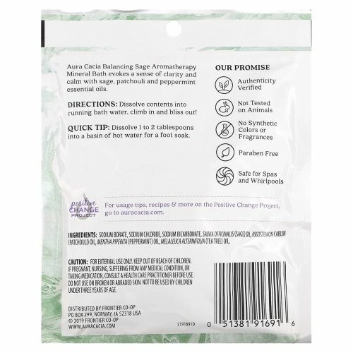 Aura Cacia, Ароматерапевтическое минеральное средство для ванны, гармонизирующий шалфей, 2,5 унции (70,9 г)