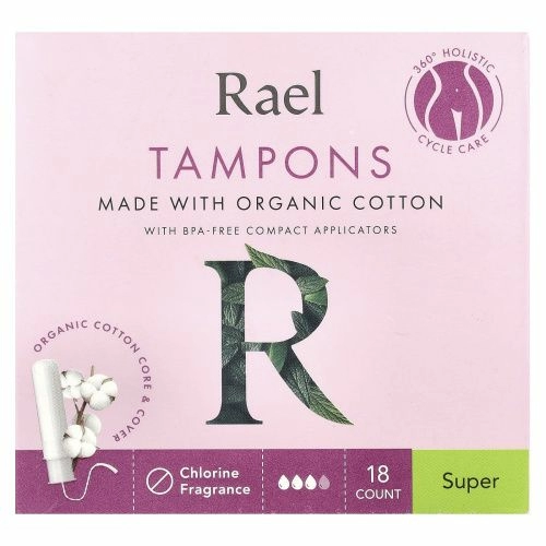 Rael, Тампоны из органического хлопка, супер, без отдушек, 18 шт.