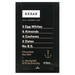RXBAR, Протеиновые батончики, Шоколад и морская соль, 12 батончиков, 1,83 унции (52 г) каждый