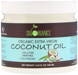 Sky Organics, Organic Extra Virgin Coconut Oil, 100% Pure Unrefined, Cold Pressed, 16.9 fl oz (500 ml)