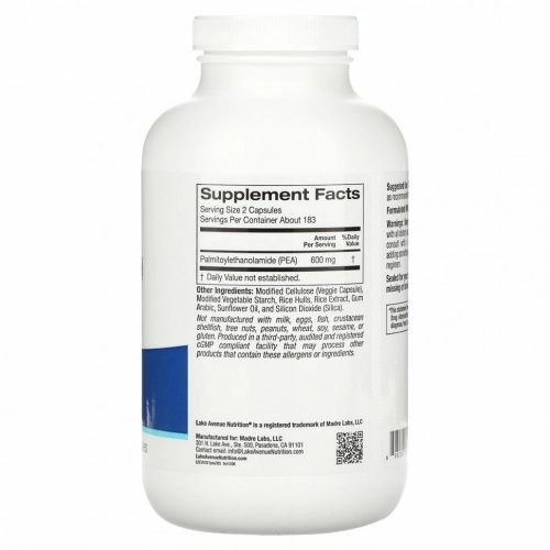Lake Avenue Nutrition, ПЭА (пальмитоилэтаноламид), 300 мг, 365 растительных капсул