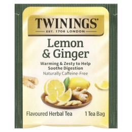 Twinings, Ароматизированный травяной чай, лимон и имбирь, без кофеина, 20 чайных пакетиков, 30 г (1,06 унции)