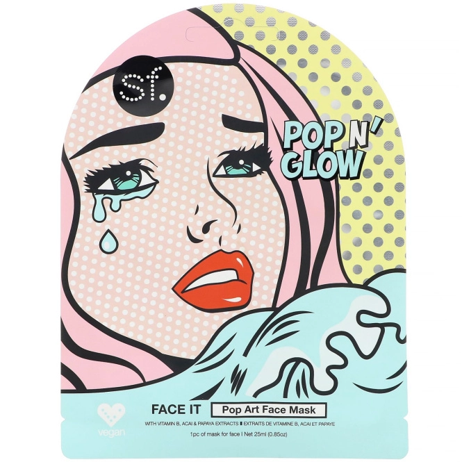 SFGlow, POP n' Glow, Face It, маска для лица с поп-артом, 1 шт., 25 мл (0,85 унции)