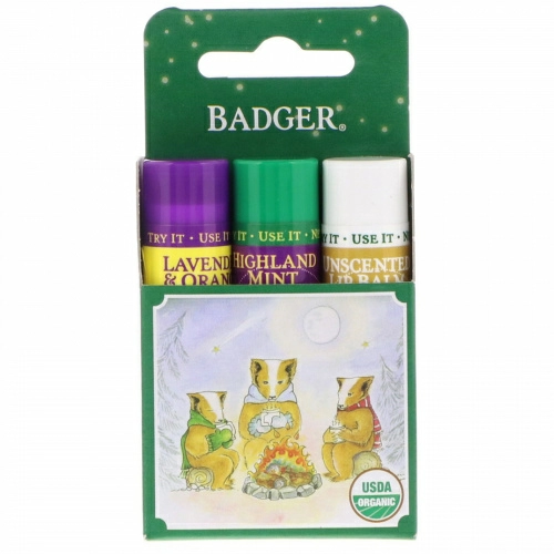 Badger Company, Подарочный набор бальзамов для губ, зеленая коробка, набор из 3 шт. по 0,15 унции (4,2 г)