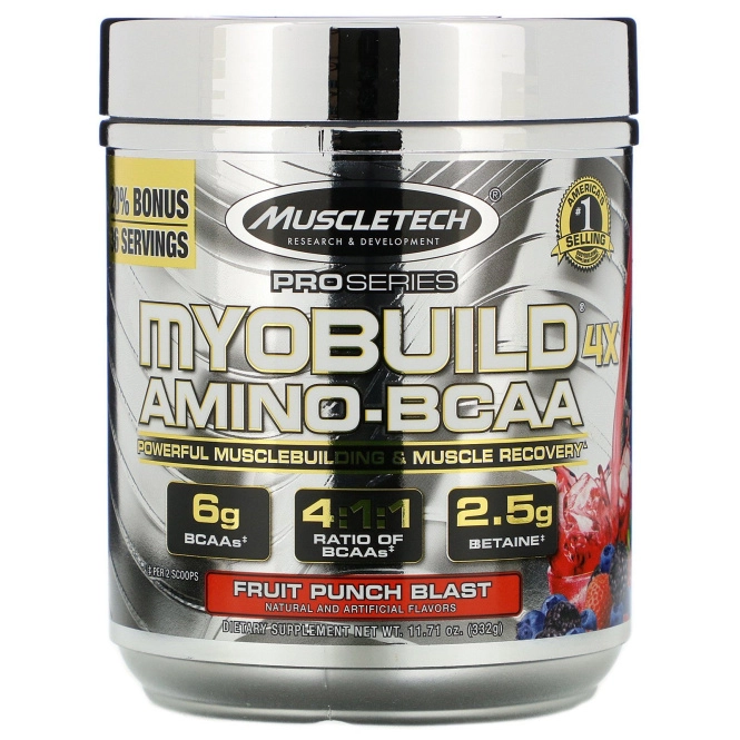 Muscletech, MyoBuild 4X Amino-BCAA, со вкусом фруктового пунша, 332 г (11,71 фунта)