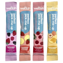 Wellah, Perfect Pick-Me-Up, водоочиститель с кофеином и L-теанином, разнообразные продукты, 20 стиков, 5,2–5,6 г (0,2 унции)