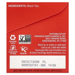 Twinings, 100% чистый черный чай «Английский завтрак», 25 чайных пакетиков, 50 г (1,76 унции)