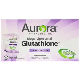 Aurora Nutrascience, Мегалипосомальный жидкий глутатион, 750 мг, 32 пакетика с единичной порцией по 0,5 ж. унц. (15 мл)