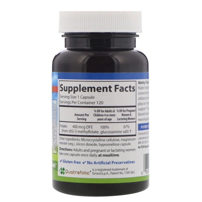 Carlson Labs, Метил фолат, 400 мкг, 120 вегетарианских капсул