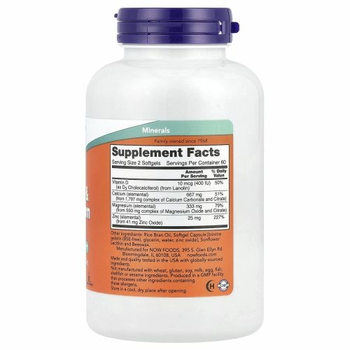 Now Foods Кальций и магний с витамином D и цинком 120 софтгелей