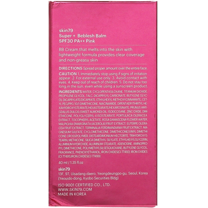 Skin79, Super+ Beblesh Balm, Original B.B, SPF 30, PA++, Pink, 1.35 fl oz (40 ml)