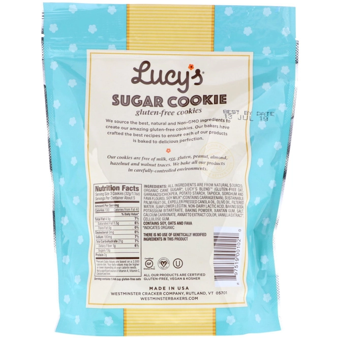 Lucy's, Sugar Cookies, Gluten Free, 5.5 oz (156 g)