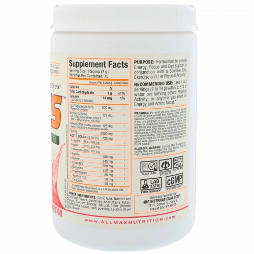 ALLMAX Nutrition, AMINOCUTS (ACUTS), Аминокислоты с разветвлённой цепью для потери веса (CLA + аминоэтансульфокислота + зеленый кофе), Ягоды Годжи Мартини, 525 г